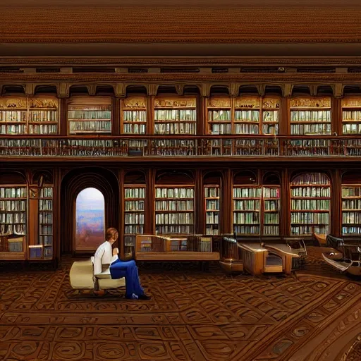 realistic classic university library, portrait full body european man sit studying, aisle with a lot of tables, beautiful scenery, perfect picture quality, bright colors, unreal engine highly rendered, extremely detailed face and eyes, oil on canvas, trending on artstation, featured on pixiv, cinematic composition, extreme detail, metahuman creator, Size: 1920x1080