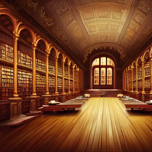 realistic classic university library, portrait full body european teen sit studying, aisle with a lot of tables, beautiful scenery, perfect picture quality, bright colors, unreal engine highly rendered, extremely detailed face and eyes, oil on canvas, trending on artstation, featured on pixiv, cinematic composition, extreme detail, metahuman creator, Size: 1920x1080