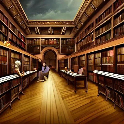 realistic classic university library, portrait full body european teen sit studying, aisle with a lot of tables, beautiful scenery, perfect picture quality, bright colors, unreal engine highly rendered, extremely detailed face and eyes, oil on canvas, trending on artstation, featured on pixiv, cinematic composition, extreme detail, metahuman creator, Size: 1920x1080