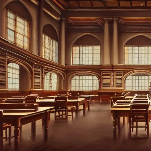 realistic classic university library, foreground, portrait full body european teen studying, aisle with a lot of tables, beautiful scenery, perfect picture quality, bright colors, unreal engine highly rendered, extremely detailed face and eyes, oil on canvas, trending on artstation, featured on pixiv, cinematic composition, extreme detail, metahuman creator, Size: 1920x1080