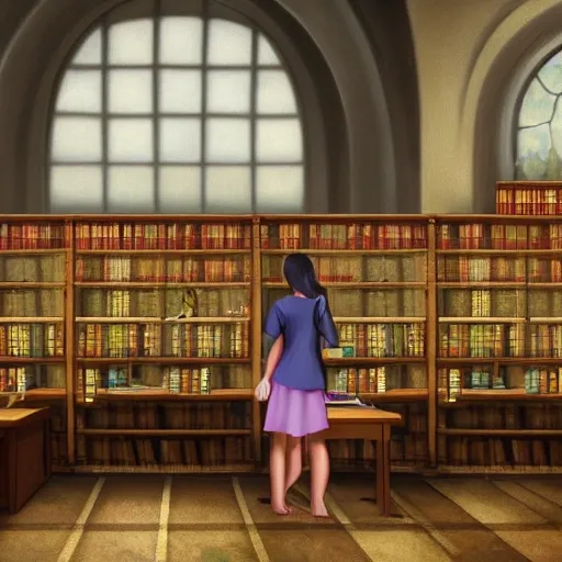 realistic classic university library, foreground, portrait full body european teen studying, aisle with a lot of tables, beautiful scenery, perfect picture quality, bright colors, unreal engine highly rendered, extremely detailed face and eyes, oil on canvas, trending on artstation, featured on pixiv, cinematic composition, extreme detail, metahuman creator, Size: 1920x1080