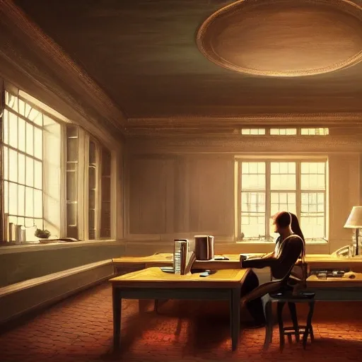 realistic classic university library, foreground, portrait full body european teen studying with laptop, aisle with a lot of tables, beautiful scenery, perfect picture quality, bright colors, unreal engine highly rendered, extremely detailed face and eyes, oil on canvas, trending on artstation, featured on pixiv, cinematic composition, extreme detail, metahuman creator, Size: 1920x1080