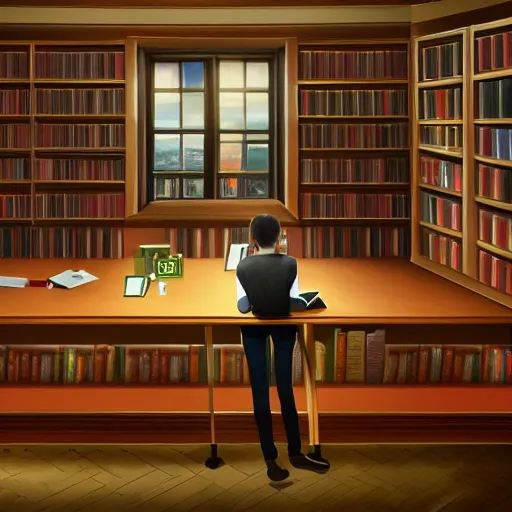 realistic classic university library, foreground, portrait full body european teen studying with laptop, aisle with a lot of tables, beautiful scenery, perfect picture quality, bright colors, unreal engine highly rendered, extremely detailed face and eyes, oil on canvas, trending on artstation, featured on pixiv, cinematic composition, extreme detail, metahuman creator, Size: 1920x1080