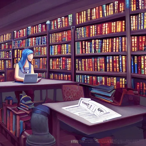 realistic classic university library, foreground, portrait full body european teen studying with laptop, aisle with a lot of tables, beautiful scenery, perfect picture quality, bright colors, unreal engine highly rendered, extremely detailed face and eyes, oil on canvas, trending on artstation, featured on pixiv, cinematic composition, extreme detail, metahuman creator, Size: 1920x1080