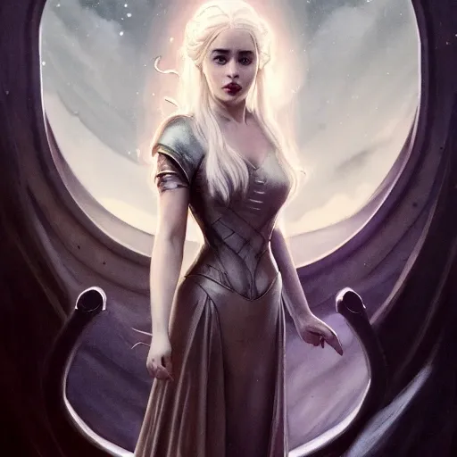 daenerys targaryen, vampire, dark and ominous, gothic, comic cover, Alphonse Mucha, James Jean, character art, intricate detail, watercolor, digital illustration, high resolution, trending on ArtStation, in the style of Charlie Bowater, Tom Bagshaw, and Waterhouse, Adam Hughes, Artgerm, J. C. Leyendecker, cinematic lighting, beautiful, elegant, oil painting, cinematic, headroom, 8K, trending on artstation, volumetric light, lightrays, smoke, cinematic, atmospheric, octane render, Flickr, fantasy art, magic, filmic, CryEngine, ethereal, fantasy, psychedelic, moody, muted colors, multicolored, vibrant colors