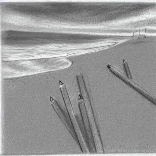 , Pencil Sketch pech en la playa 