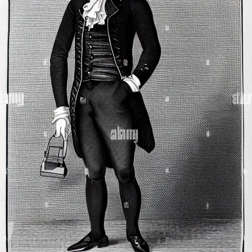 antonie lavoisier full body dressed formal standing serious in black and white

