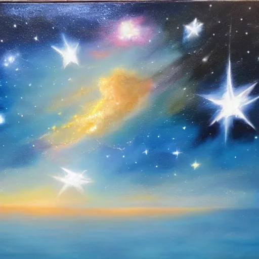 a realistic sky full of stars explotion, oil painting
