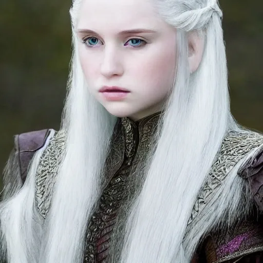 Valyrian female, age 14, violet eyes, pale skin, long intricate ...