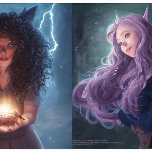 realistic portrait of a innocent cat d&d magic fantasy, dark magical school student uniform, light curly hair, casting a bright large-scale magical spell around herself, overflowing energy, highly detailed, digital painting, trending on artstation, pixiv, concept art, sharp focus, illustration, art by Ross Tran and Greg Rutkowski and Walt Disney animation, Cartoon