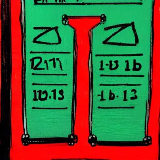 A picture of an elevator with a large arrow pointing down to a graph showing the metrics of handling capacity and interval/frequency of service. The graph is labeled with the target numbers, and the current levels are highlighted in a different color., Cartoon, Oil Painting, Water Color