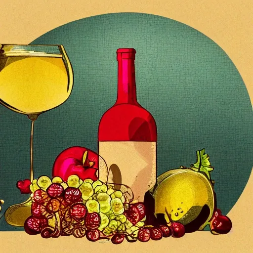 Still Life “food and wine” atHyperrealistic image, in high resolution, vectorized, HD, 8K