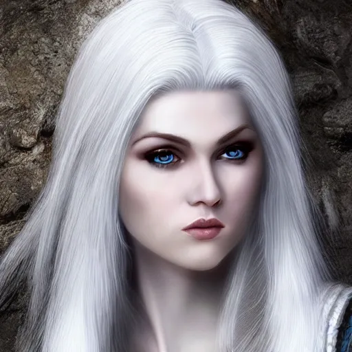 Valyrian female, long intricate pale white hair, photo realistic, highly detailed