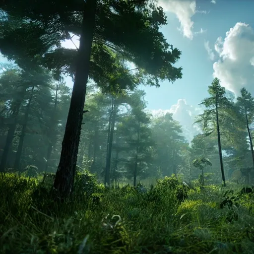 a wide shot of a forest growing on top of cumulus clouds, beautiful, stunning, serene, volumetric light, volumetric clouds, photography, color, intricate, extremely detailed, photorealistic, unreal engine 5