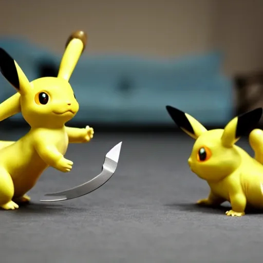 A high definition Picachu throwing a knife on Squirtle