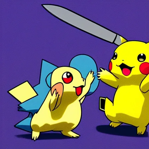 A high definition Pikachu throwing a knife on Squirtle