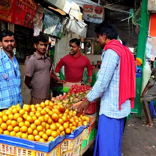 Super men selling vegetables in Indian market 