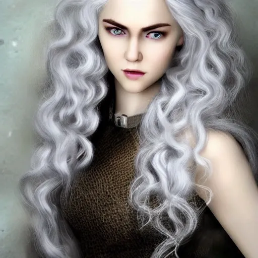 full length photo, Valyrian female, long intricate pale white hair, photo realistic, highly detailed