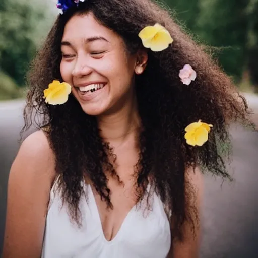 The girl with the petals in her hair, smile