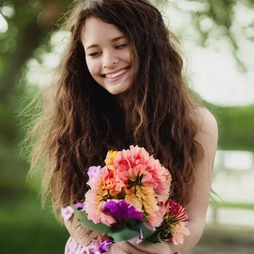 The girl with the petals in her hair, smile