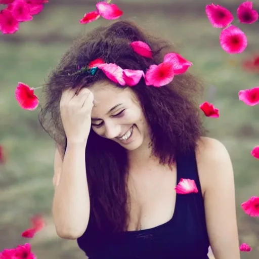 The girl with the petals in her hair, smile