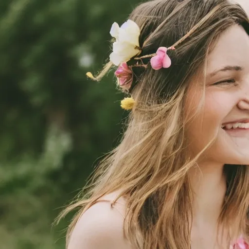 The girl with the petals in her hair, smile