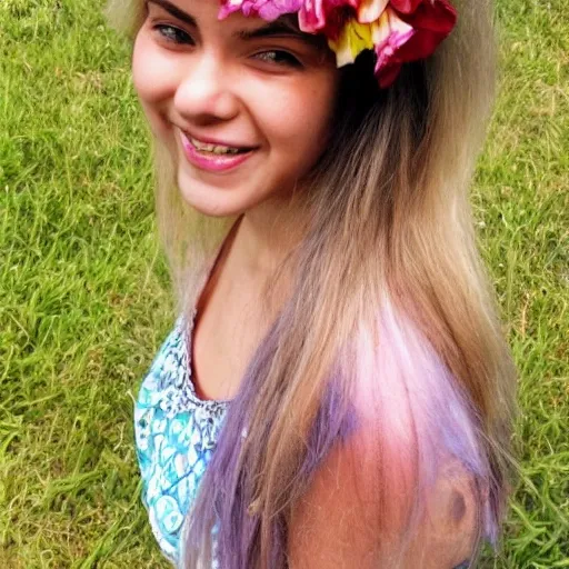 The girl with the petals in her hair, smile