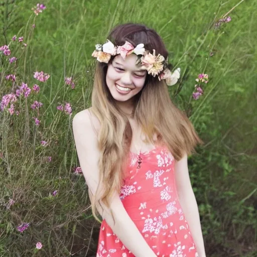 The girl with the petals in her hair, smile