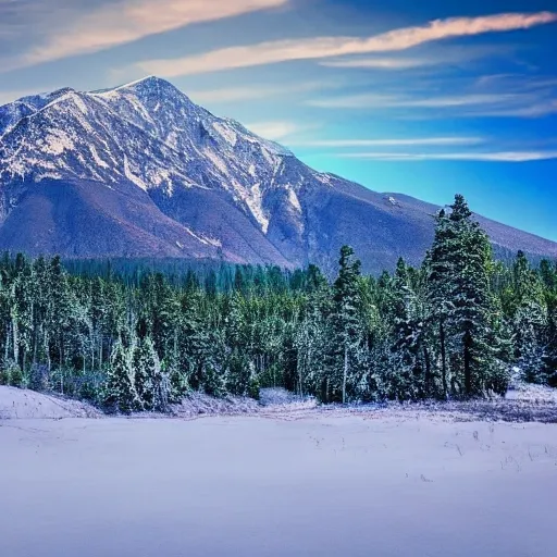 green forest mountain landscape with snow capped mountains in the distance, hyper realistic photograph ar 16:9