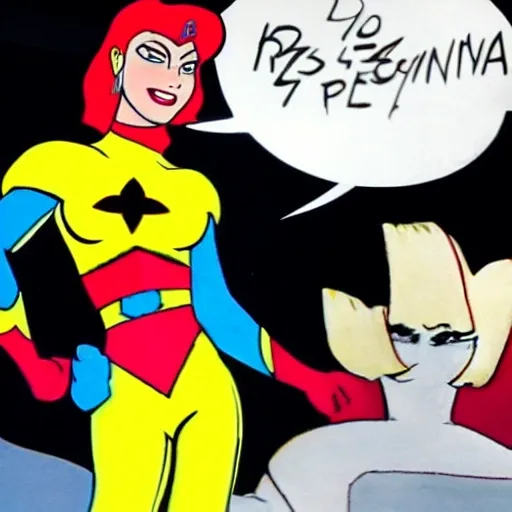 , Cartoon
Superheroina que se vea de cuerpo entero con traje plateado brilloso y reluciente.  
Que su cara tenga mínimos rasgos alienigenas.
Que sea rubia y tenga ojos grises.