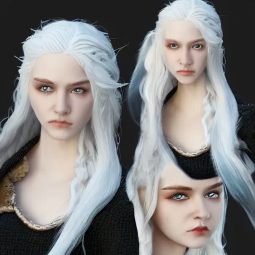 photo, Valyrian female, long intricate pale white hair, photo realistic, highly detailed