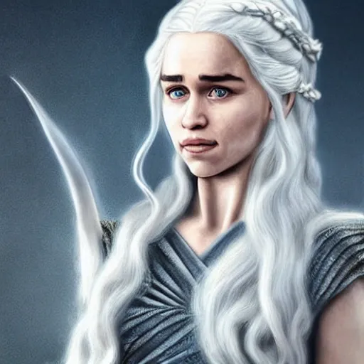 Daenerys Targaryen, long intricate pale white hair, photo realistic, highly detailed, Cartoon