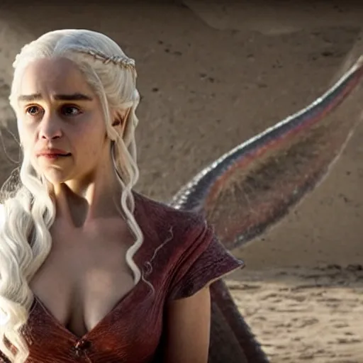 very angry Daenerys Targaryen, sitting on a dragon