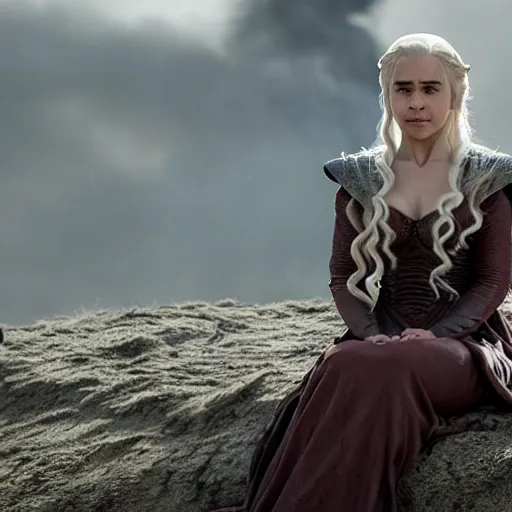 very angry Daenerys Targaryen, sitting on a dragon