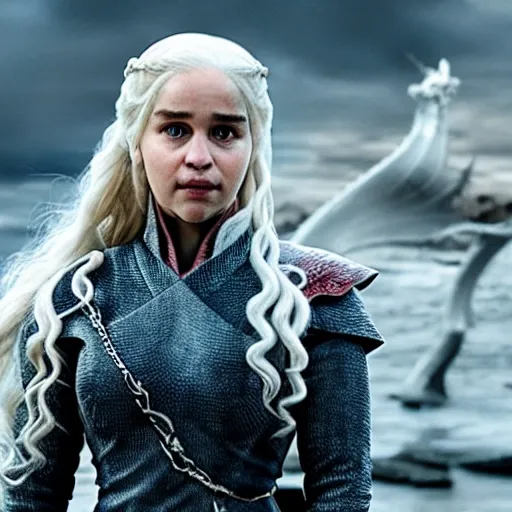 Daenerys Targaryen, standing by a dragon, 3D