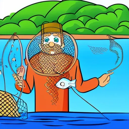 cartoon fishing net in water