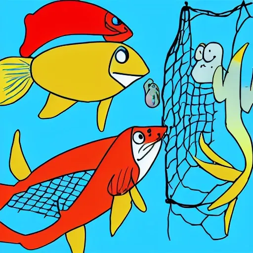 fish man, 3 fish, fresh water, fish in net
,, Cartoon