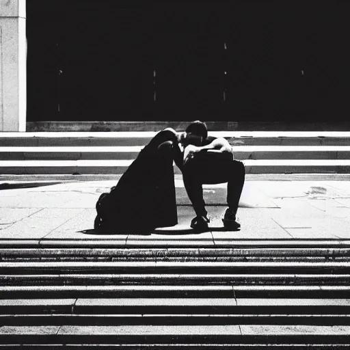 A pretty woman asking for forgiveness to a man crying in the city,film photography,Cinematic light,cinematic shot,black background centered,universe I cosmos,cinematic,FHD,1080P,2K,4K18K 