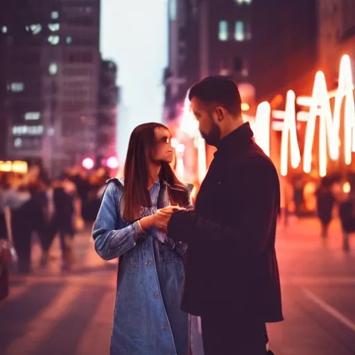 A pretty woman asking for forgiveness to a man crying in the city,film photography,Cinematic light,cinematic shot,black background centered,universe I cosmos,cinematic,FHD,1080P,2K,4K18K 