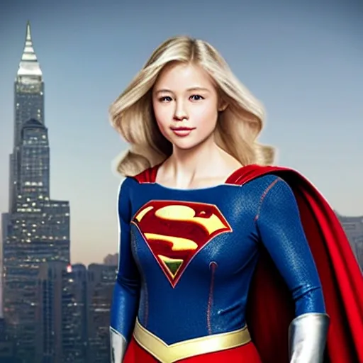 blond supergirl, with a silver suit