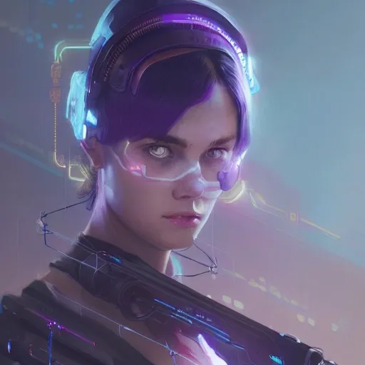 a beautiful portrait of a cute cyberpunk girl by greg rutkowski and wlop, purple blue color scheme, high key lighting, digital art, highly detailed, fine detail, intricate, ornate, complex