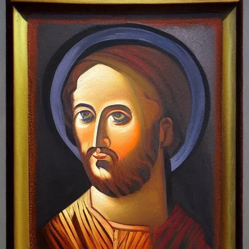 icon of man , transparent background, round, Oil Painting