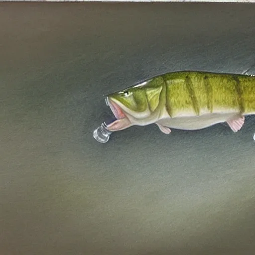 large mouth bass jumping out of water with a lure in it's mouth, Pencil Sketch, Oil Painting