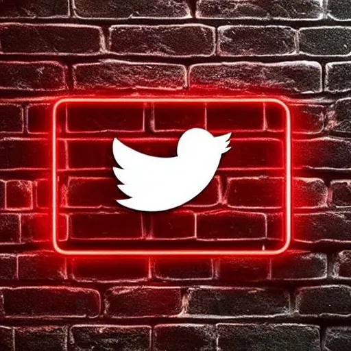 Realistic Twitter logo in neon red lights on a bricks wall