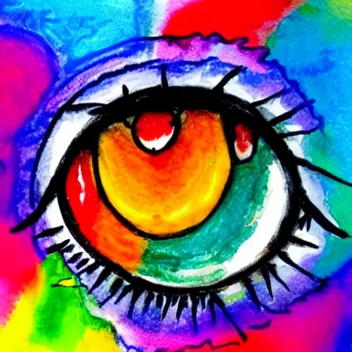 childrens drawing of Colorful fantasy eye, Water Color