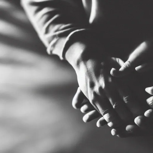 Hands touching sunbeams in black and white, photography style hi ...