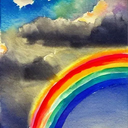 Imagine the Internet as a beautiful rainbow in a stormy sky.  By surfing this rainbow one can find, see and learn all good things and become a "rainbowsurfer.", Water Color