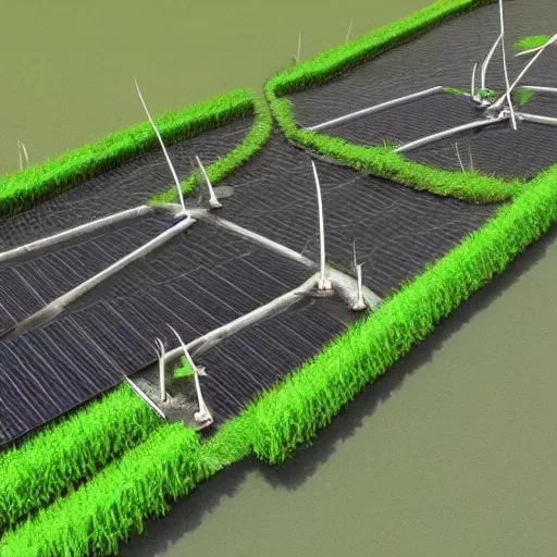 generates an irrigation system to combat deforestation using solar irrigation canals, 3D