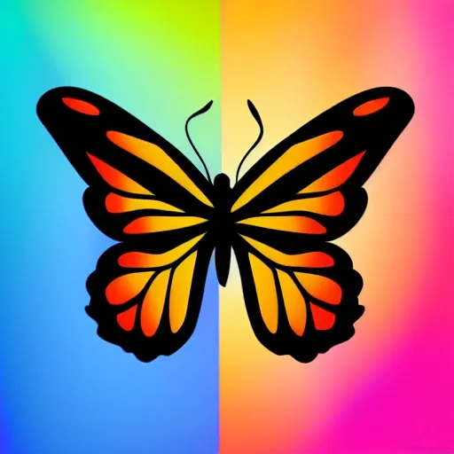 vector logo of a silhouette of a minimalist butterfly with bright colors, Pencil Sketch