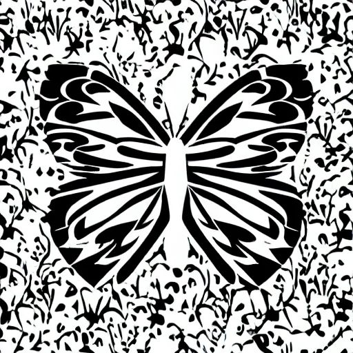 vector logo of a silhouette of a minimalist butterfly, Pencil Sketch, Trippy